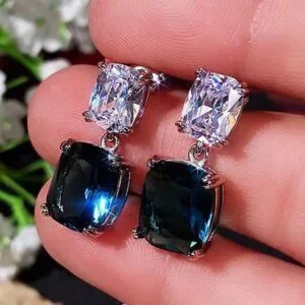 Blue White Cubic Zircon Dangle Earrings Luxury Earrings